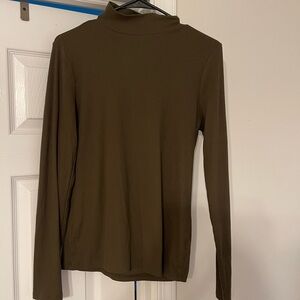No Boundaries Brown Green Fitted Long Sleeve Mandarin Collar Top